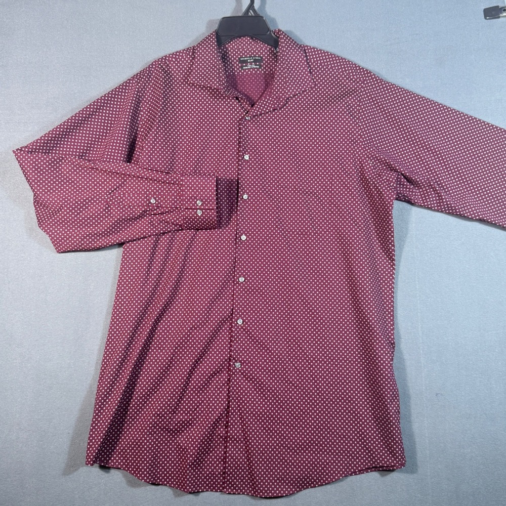 Shaquille O'Neal Button Down Mens XLG Maroon Diamond Cooling Stretch Tall Fit